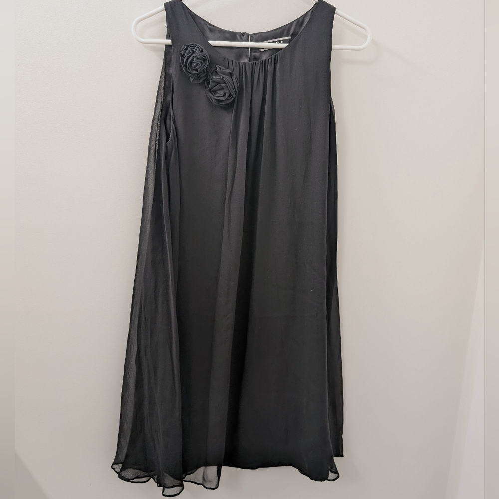 Basque 100% Silk Little Black Dress LBD– Rosette Detail – Above Knee – Size 8